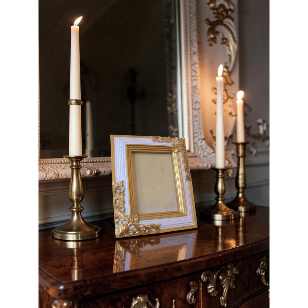 Vintage 3 x 5 Ornate White & Gold Picture Frame - Antique Victorian Photo Frame